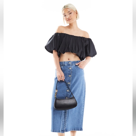 ASOS Blue Denim Midi Snap Closure Sz 6 Dark Wash 70’s Modern BoHo City Chic - Picture 10 of 10